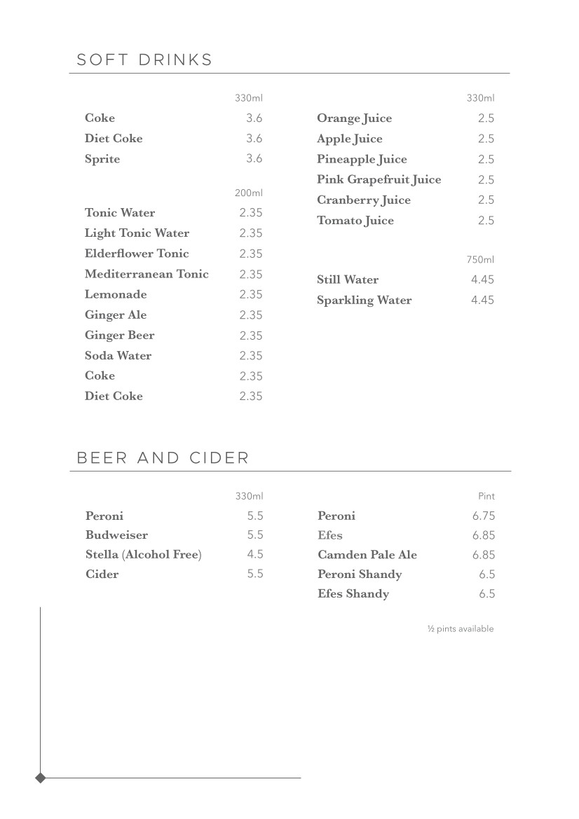 Drinks Menu